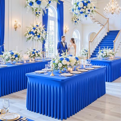 6 Pack Royal Blue Table Cloth for 6 Foot Rectangle Tables Spandex Fitted Tablecloth 6ft Stretch Table Covers Skirt Blue Banquet Tablecloths Wrinkle Free Tablecloth for Party Wedding Birthday Event - Image 4
