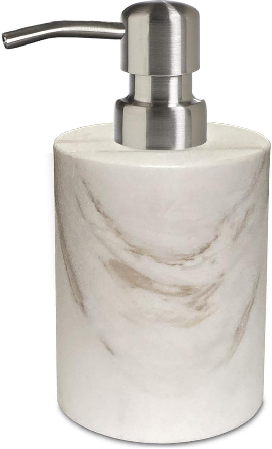 Marble Soap Dispenser, soap and Lotion Dispenser Bathroom, with Rust Proof Stainless Steel Pump Refillable for Kitchen Bathroom Countertop-Hand Lotion and Liquid Soap Dispenser-White