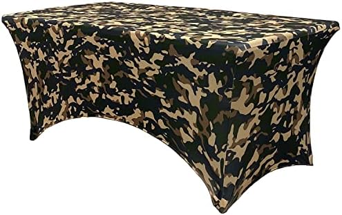 YOUR CHAIR COVERS Rectangular Spandex Table Covers 6ft Fitted Tablecloth Wedding Event Patio Decorations Elastic Fabric Stretch (Camouflage Army Green) by YourChairCovers