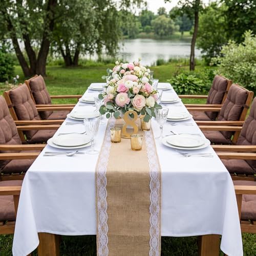 Tatuo 6 Pcs Burlap Table Runners with Lace 12 X 72 Rustic Jute,Lovely - Image 4
