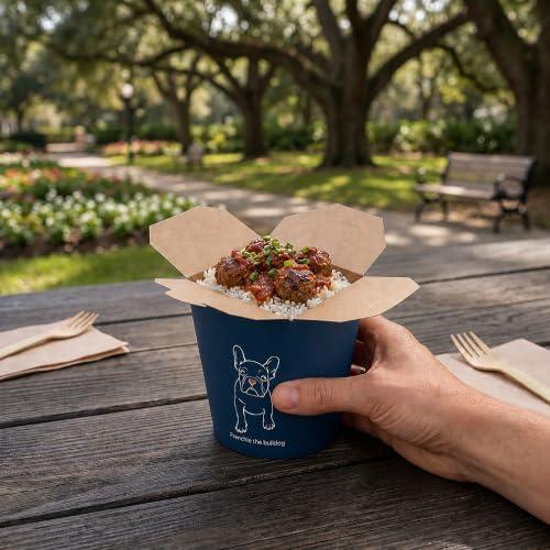 Restaurantware-Bio Tek 3.2 x 2.9 x 4 Inch Food Containers, 200 Noodle Takeaway Boxes - Disposable, Sturdy, Frenchie Paper 16 Ounce Take Out Boxes, Round, For Hot Or Cold Foods - Image 5