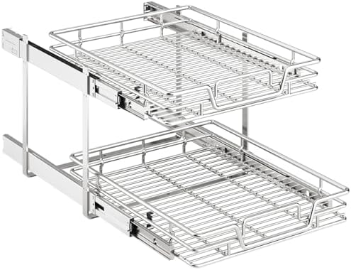 2-Tier Kitchen Cabinet Pull Out Shelf and Drawer Organizer Slide Out Pantry Storaqe Basket in Multiple Sizes (18" W x 21" D) by Unknown