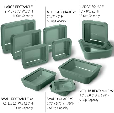20-Piece Glass Food Storage Containers Set with Lids (10 Containers + 10 Lids) | Microwave-Safe Airtight Seal, Oven-Safe Ceramic-Coated Glass | Zero Plastic, No PFAS/PFOA/BPA [Pine] - Image 2