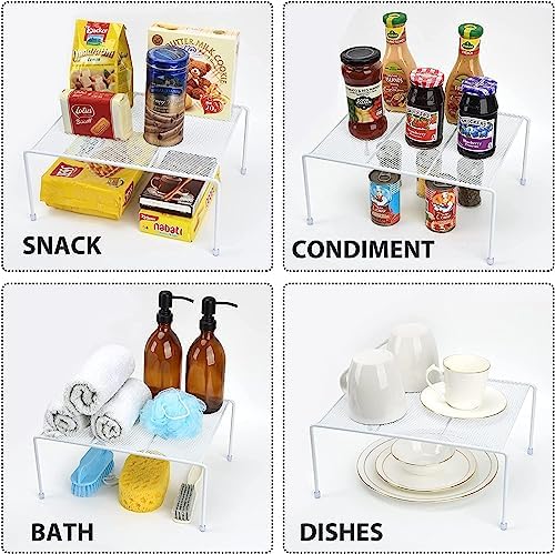 Set of 6 Mesh Kitchen Shelves Cabinet Storage Shelf Rack (13.1 x 10.2 Inch) ，Kitchen Bathroom Pantry Cupboard Desk Home Office, Fridge, Cabinet, Bathroom Cupboard, Non-slip Plastic Feet (6, White) - Image 4