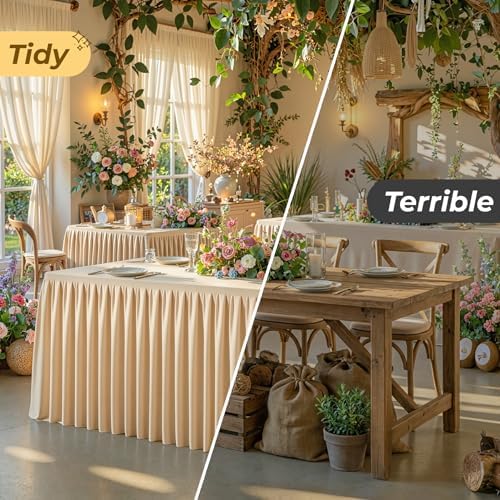 Dark Champagne Polyester Table Cloths for Rectangle 8 Foot Tables, 2 Pack Wrinkle Free Tablecloths Stretchy Banquet Ruffle Fitted Table Cover Desk Skirt for Parties Wedding Birthday Baby Shower - Image 6