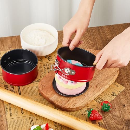 Sunnyray 8 Pcs 4 Inch Springform Pans Mini Cheesecake, Red | Removable Bottom Leakproof, Ideal for Cheesecakes Pizza Quiche Tarts, Nonstick Spring Form Baking Easy Release Round Molds - Image 5
