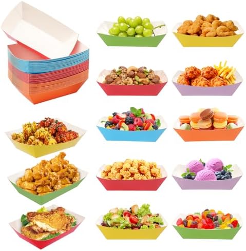 420 Pack 1 Lb Colourful Paper Food Trays, Heavy Duty Disposable Kraft Food Boats for Nachos, Fries, Tacos, BBQ, Snacks. Microwave-Safe,Paper Food Boats for Parties, Picnics, Food Trucks - Image 5