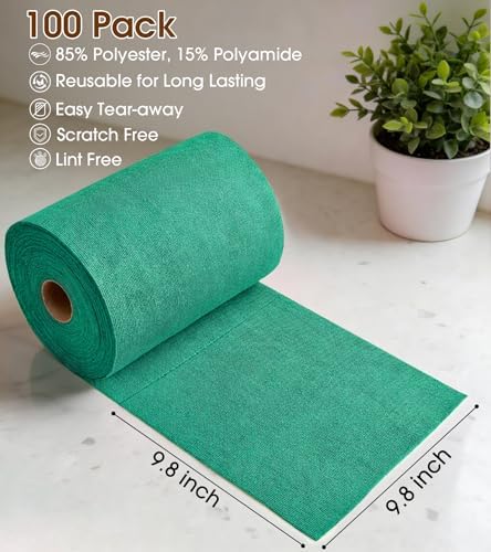 KitchLife Microfiber Cleaning Cloth Roll, 100 Pack - Tear-Away Microfiber Paper Towels, Lint-Free, Reusable, Washable for Kitchen, Car, Dishes, and Sensitive Surfaces (Forest Green) - Image 2