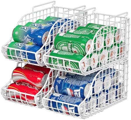 Sonyabecca 4-Pack Stackable Can Rack Organizer for Kitchen Pantry，White | Soda Can Organizer and Food Storage Dispenser for Pantry Cabinets. Foldable Wire Rack Keeps Canned Food Organized by Sonyabecca