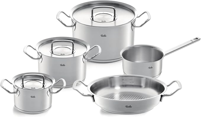 Fissler Original-Profi Collection 5-Piece Stainless Steel Cooking Pot Set with Metal Lid (3 Saucepans Including Lids, 1 Serving Pan, 1 Saucepan) - Induction, Silver, 084-388-05-001/0 by Fissler