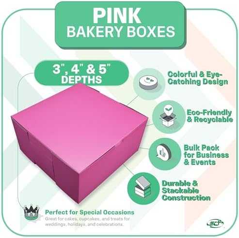 Southern Champion Tray 0878 Pink Paperboard Non-Window Lock-Corner Bakery Box 10" Length x 10" Width x 5" Height(Case of 100) - Image 3
