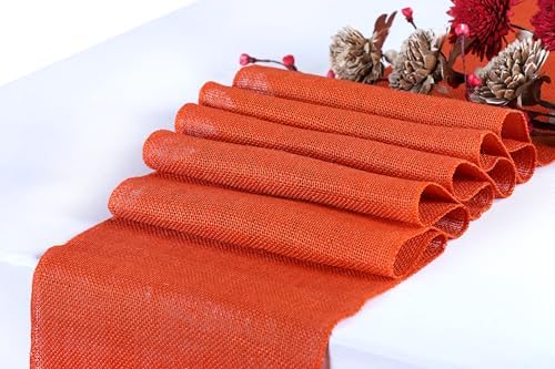 MDS® Pack of 15 Natural Burlap Table Runner, 12 x 72 Inch, Jute Rustic Farmhouse Boho Table Decor for Wedding Reception, Dining Table, Bridal Shower, Baby Shower & Party Decorations - Orange - Image 2