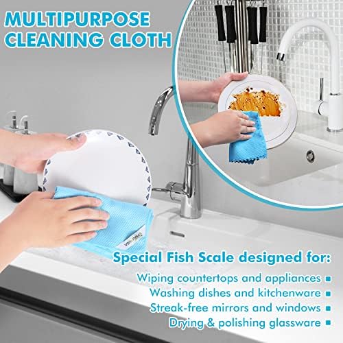 Streak Free Window Cleaning Cloth Miracle Microfiber Cloths for Glass,Kitchen,Counter,Mirror Lint Free Dish Drying Cloths Glass Polishing Rag,All-Purpose,Reusable,Fish Scale Nanoscale towel Pack of 12 - Image 4