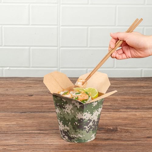 Bio Tek 4 x 3.5 x 4.5 Inch Food Containers, 50 Noodle Takeaway Boxes - Disposable, Sturdy, Camouflage Paper 32 Ounce Take Out Boxes, Round, For Hot Or Cold Foods - Restaurantware - Image 5