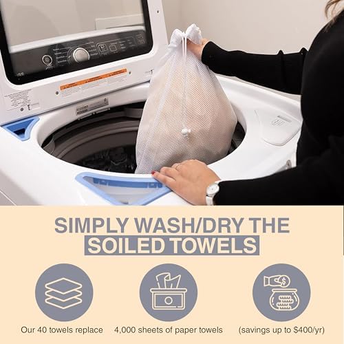 YOWEL Countertop Reusable Towel Dispenser | Includes 40-Eco Friendly Reusable Towels, 1-Mesh Bag, 2-Hooks - Image 4