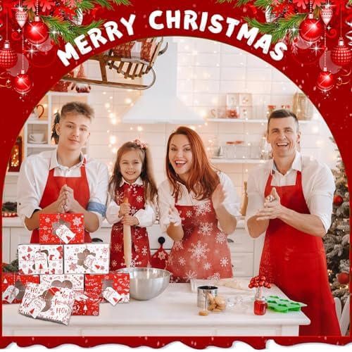 Zhanmai 64 Pcs Christmas Treat Boxes with Window Holiday Kraft Bakery Christmas Cookie Gift Boxes Xmas Pastry Food Containers with Ribbons DIY Tags for Party Favor Gift Giving(Cute) - Image 6