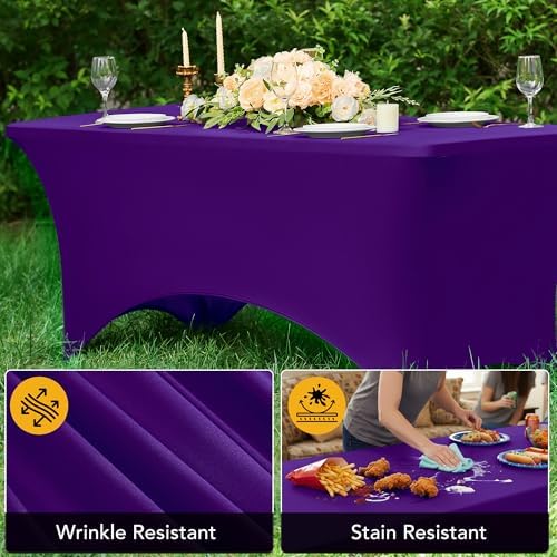 8-Pack Premium Purple Spandex Tablecloths for 6ft Rectangle Tables - Image 4