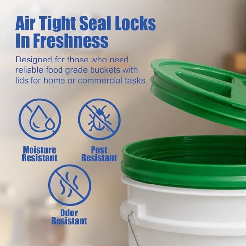 ePackageSupply 5 Gallon Bucket - Food Grade w/Lid BPA-Free, White/Green, 6 | Airtight Gamma Seal Screw-On Lid, Heavy-Duty 90 Mil HDPE Plastic, Food Safe and Durable Container, Bulk Storage, Made in USA - Image 5
