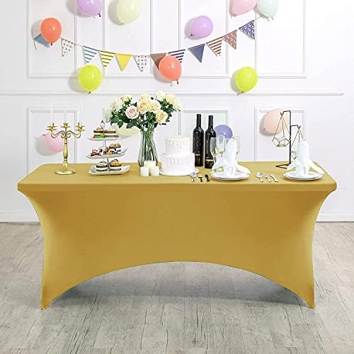 MDS® Pack of 20 Spandex Tablecloth 6FT Tight Fitted Stretch Table Cover – Washable Wrinkle-Free Reusable Elastic Patio Tablecloth for Wedding, Party, Banquet, Trade Show, Event Décor - Gold - Image 3
