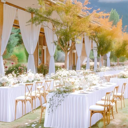 Wish Care 3 Pack White Polyester Table Clothes for 8 Foot Rectangle Tables, Wrinkle Free Fitted Table Cover with Pleated Ruffle Table Skirt for Birthday Party Wedding Trade Show Event Display - Image 6