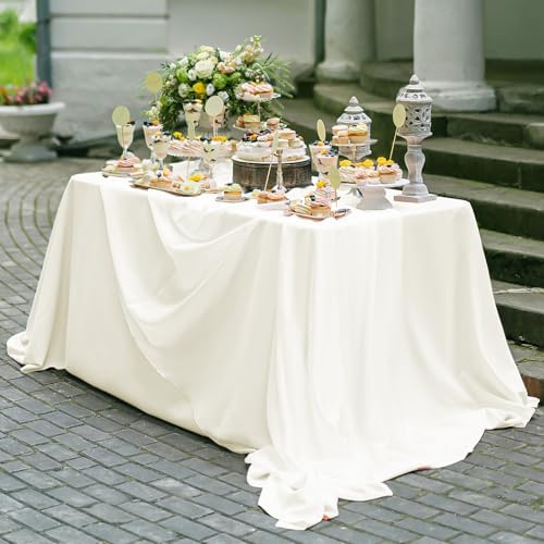 10 Pack Ivory Tablecloth 90 x 156 Inch,Rectangle 8 Foot Table Cloth,Wrinkle Resistant Washable Fabric Tablecloth,Polyester Table Cover for Dining Table Buffet Party and Wedding - Image 4