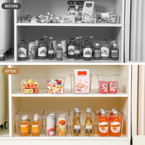 Freebat 12 Pack Pantry Organization and Storage,Clear Plastic Storage Bins | 4Small 4Middle 4Large,Cabinet Organizer, Clear Plastic Storage Containers with Handle,Acrylic Storage Bins for Cabinet,Fridge - Image 5
