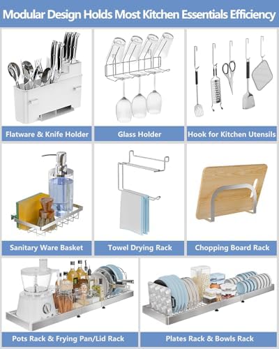 3-Tier Stainless Steel Over-the-Sink Dish Drying Rack, Expandable - Image 4