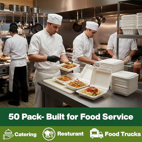 Hinged Take-Out Containers 8″ x 8″ BPA Free, Clamshell To Go Boxes Recyclable, Microwave & Freezer Safe Food Storage Boxes for Restaurants, Catering - Cake Slice Container - White - Image 5
