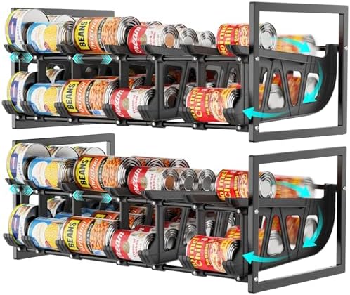 iSPECLE Pantry Can Organizer - Auto-Rolling, Expandable, Holds 120 Cans | Stackable For Walk-in Deep Pantry Shelf, Adjustable Width for Food Cans, Sturdy Metal Frame, Easy Access & Restocking, Black by iSPECLE