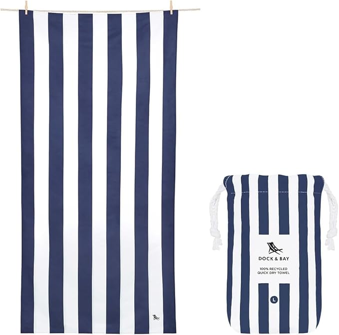 Dock & Bay Quick Drying Towel - for Sports & Gym - Compact, Lightweight - 100% Recycled - Includes Bag - Cabana - Navy, Medium (130x70cm, 51x27) by DockBay