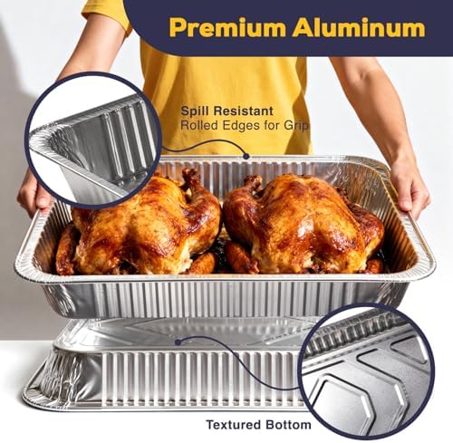Fit Meal Prep 50 Pack Full Size Aluminum Foil Pans 21"x13", Heavy Duty Large Disposable Roasting Pans for Cooking, Serving, Freezing, Baking Pan Trays for Catering, Meal Prep, and Food Storage - Image 3