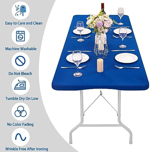 Fivenl 6 Pack Spandex Table Top Cover for 6FT Rectangle Table, Stretch Fitted Tablecloth Washable Elastic Edge for Indoor Outdoor Party Picnic Camping (30" W x 72" L, Royal Blue) - Image 4