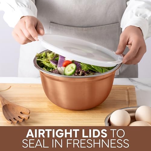 COOK WITH COLOR 18 Piece Mixing Bowls Set with Airtight Lids, Stainless Steel Bowl Organizers, Food Storage Containers, Meal Prep, Nesting Salad Bowls For Cooking, Baking, Kitchen Use, Copper - Image 5