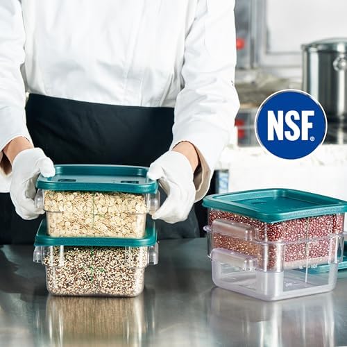 CURTA 4 Pack Food Storage Container with Green Lid - NSF Listed Commercial Grade in 2.0 Qt - Square, Clear, Polycarbonate - Image 3