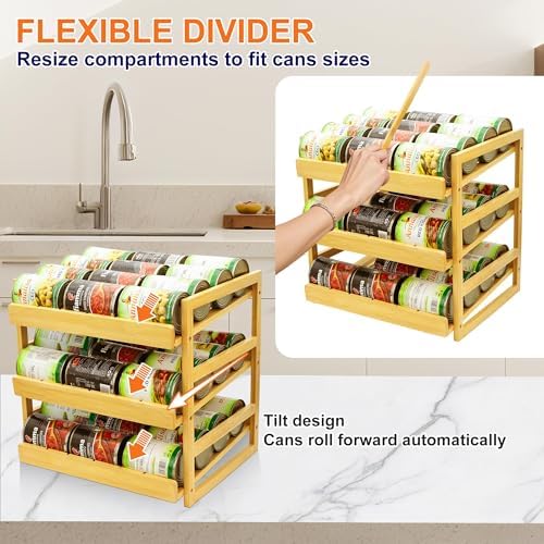MinBoo Bamboo Can Organizer for Pantry - Stackable Can Dispensers for 36 Cans, Canned Food Storage, Pantry Shelf, Kitchen Cabinet or Countertop - Image 3