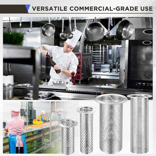 1 Pcs Commercial Floor Drain Strainer Perforated Cylindrical Mesh 316 Stainless Steel Drain Basket with Carry Handle –heavy-duty, for Restaurants, Kitchens, Factory (3" Diameter X 8" Tall) - Image 6