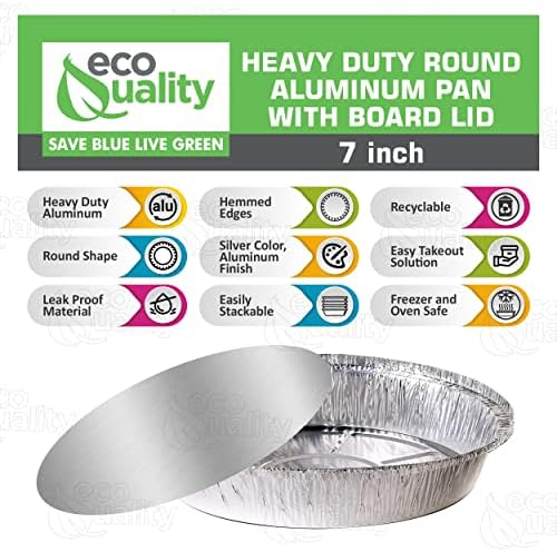 EcoQuality 7" Round Aluminum Foil Pans with Board Lids - Disposable Containers with Foldable Walls for Pie Baking, Cooking, Serving, Reheating, and Storing - Freezer and Oven Safe Tart Pan 150 Pack - Image 3