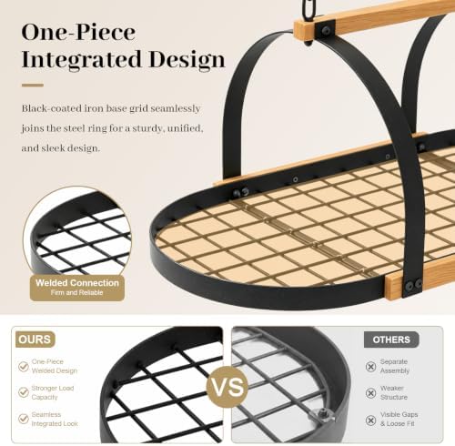 39-Inch Heavy Duty Hanging Pot Rack, Ceiling Mount, 130 lb Capacity | Heavy duty pot rack hanging with 20 hooks and large mesh shelf for organizing cookware in kitchens and kitchen islands. - Image 6