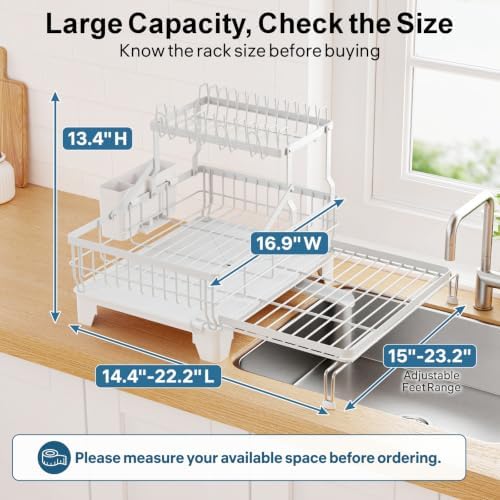 GSlife Large Expandable 2 Tier Dish Drying Rack - Over Sink & Counter Use - Image 6