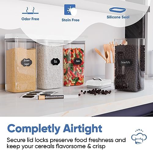 Chef's Path Large Airtight Food Storage Containers with White Lids, Set of 4, 3.2L, 109Oz, Kitchen and Pantry Canisters for Pasta, Cereal, Noodles, and Flour Storage - Transparent - Image 3