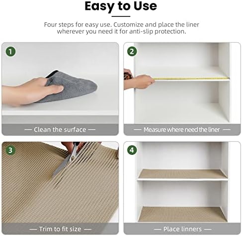 BAGAIL Non-Adhesive Shelf Liner, Thick Strong Grip Drawer Liners for Kitchen Cabinets, Heavy-Duty Easy Cut Cabinet Liners for Shelves, Pantry, Bathroom Cupboards - 12" x 20FT, Beige - Image 6