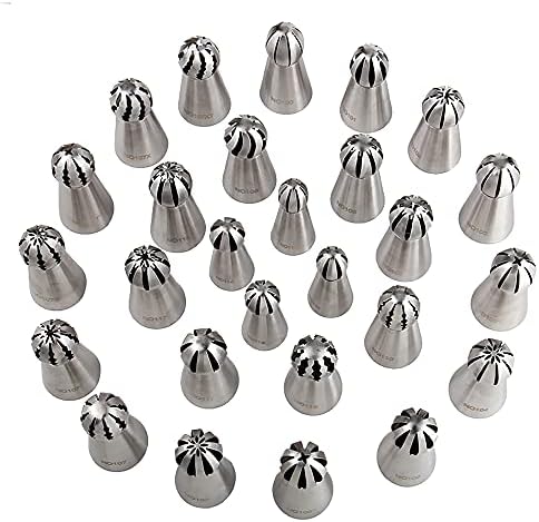 27 Pcs Stainless Steel Seamless Russian Flower Ball Piping Tips Set - Image 3