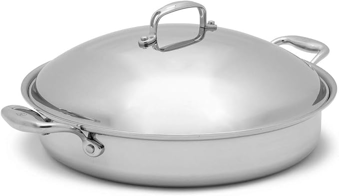 Heritage Steel 5 Quart Sauteuse Pan with Lid - Titanium Strengthened 316Ti Stainless Steel with 5-Ply Construction - Induction-Ready and Fully Clad, Made in USA by HeritageSteel