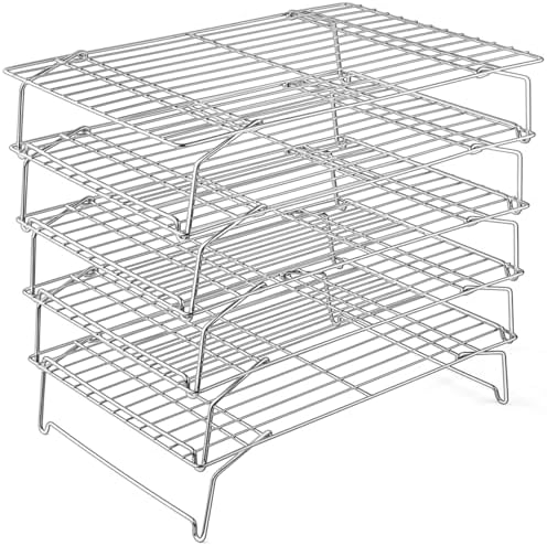 P&P CHEF 5-Tier Stainless Steel Cooling Rack, 16.5" x 11.4", Silver | Stackable Baking Cooking Racks for Cooling Roasting Grilling, Collapsible & Heavy Duty, Oven Safe & Easy Clean by PPCHEF
