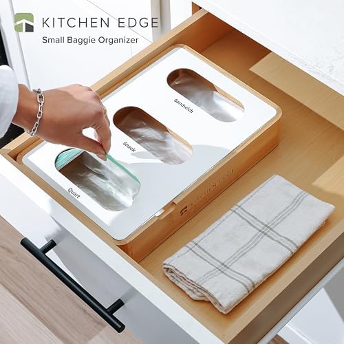 KitchenEdge 3-Slot Bag Organizer, Wall Mountable, Bamboo - Image 2