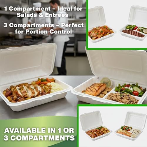 Front Lock MFPP Hinged Food Containers, 9x6 Clamshell Take Out Food Containers [100-Pack] - Microwave & Freezer Safe, Stackable Disposable Food Containers - White - Image 6