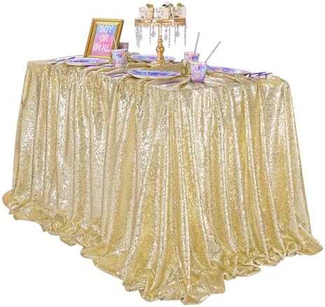 Light Gold Tablecloth Party Decor Sequin Fabric Cover Drapes 60x102 Inch by QueenDream