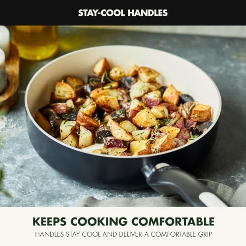 GreenPan Rio Healthy Ceramic Nonstick 5QT Saute Pan Jumbo Cooker with Helper Handle and Lid, PFAS-Free, Dishwasher Safe, Black - Image 6