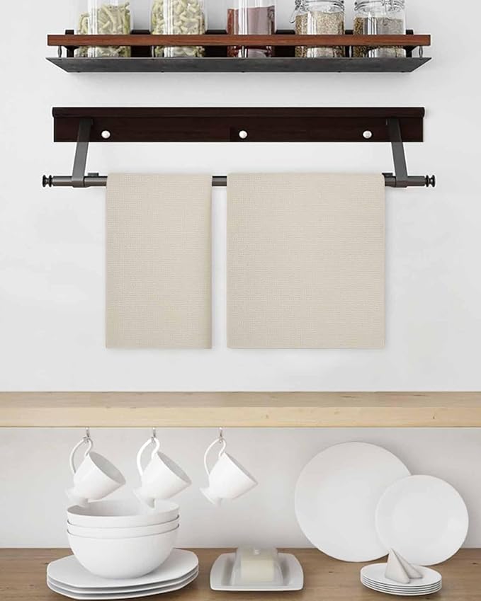 Ivory White Dish Towels Set,Waffle Weave Kitchen Towels Microfiber Towels Cleaning, Solid Color Pure Contemporary Minimalist Aesthetics Decor Absorbent Dish Drying Towels Hand Towels 2-Pc 15.7x23.6In - Image 3