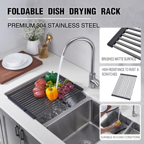 Foldable Over Sink Dish Drying Rack, 304 SUS with Cuttable Silicone Edge - Image 3
